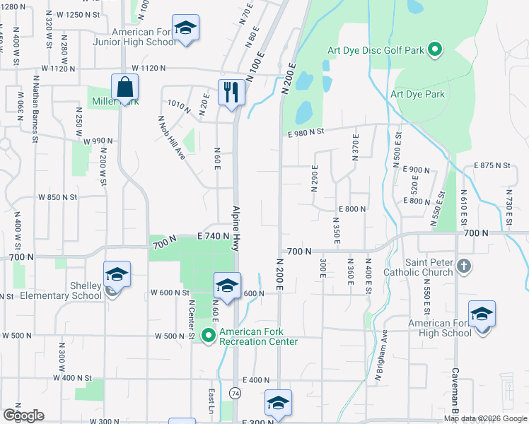 map of restaurants, bars, coffee shops, grocery stores, and more near in American Fork