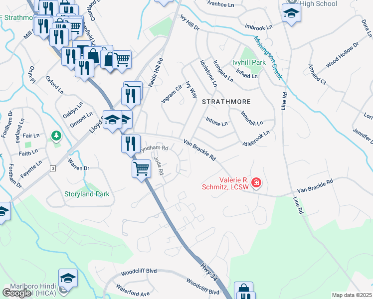 map of restaurants, bars, coffee shops, grocery stores, and more near 3 Idolstone Lane in Monmouth County