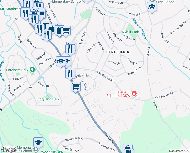 map of restaurants, bars, coffee shops, grocery stores, and more near 3 Idolstone Lane in Monmouth County