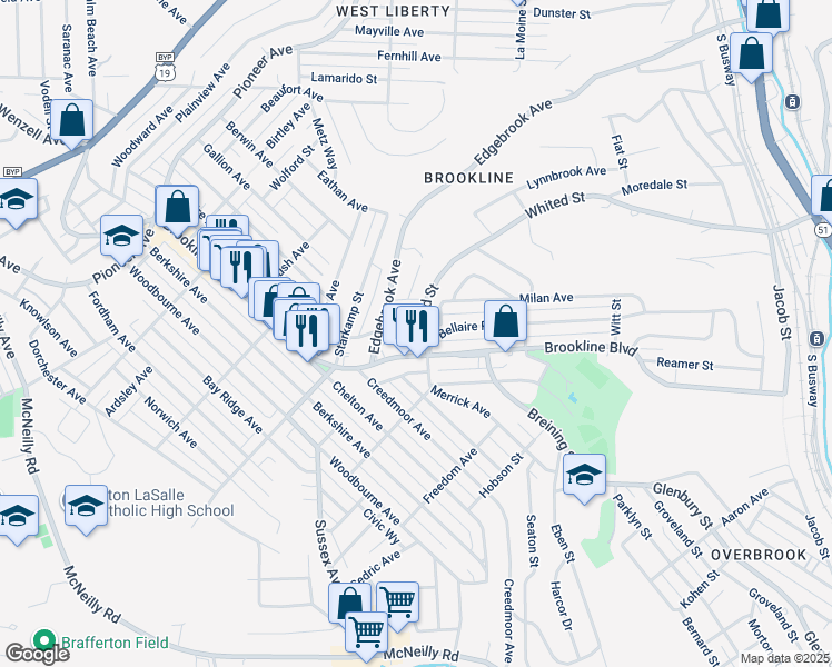 map of restaurants, bars, coffee shops, grocery stores, and more near 2406 Alwyn Street in Pittsburgh