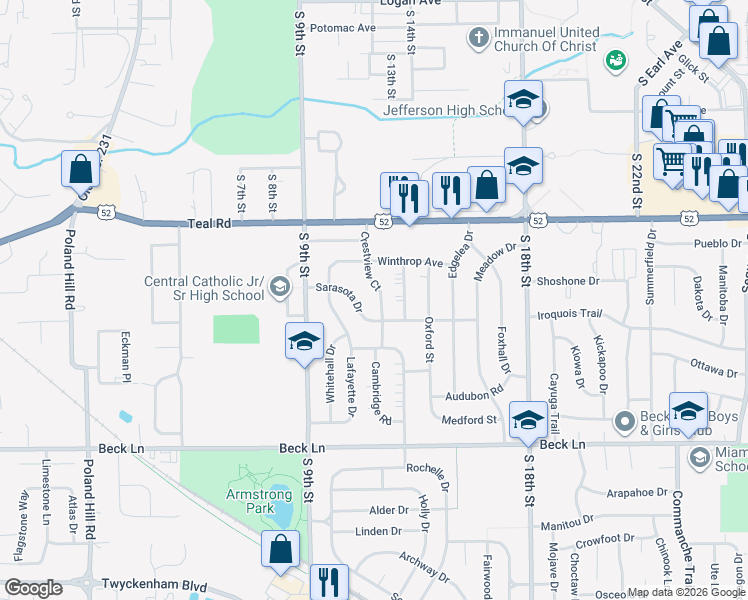 map of restaurants, bars, coffee shops, grocery stores, and more near 2409 Crestview Court in Lafayette