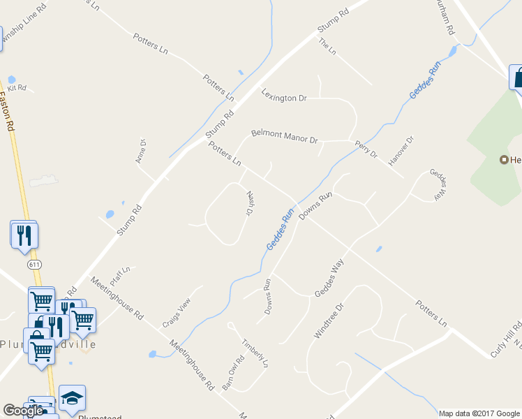 map of restaurants, bars, coffee shops, grocery stores, and more near 5659 Nash Drive in Pipersville