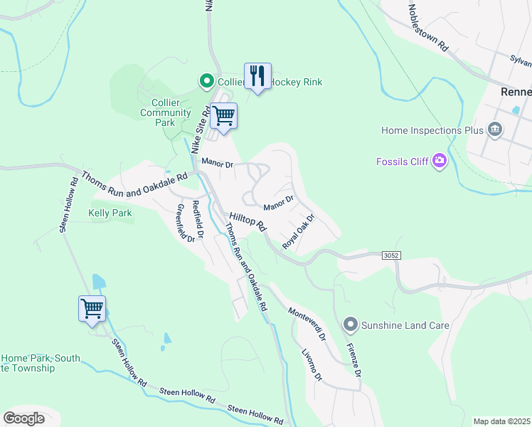 map of restaurants, bars, coffee shops, grocery stores, and more near 904 Manor Drive in Oakdale