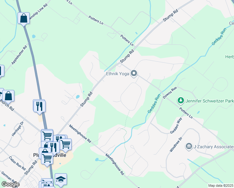 map of restaurants, bars, coffee shops, grocery stores, and more near 5761 Nash Drive in Plumsteadville