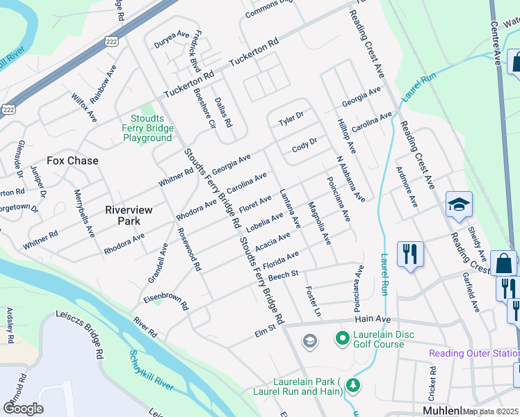 map of restaurants, bars, coffee shops, grocery stores, and more near 740 Floret Avenue in Reading