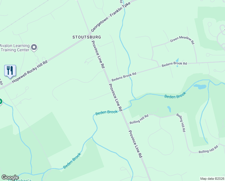 map of restaurants, bars, coffee shops, grocery stores, and more near 266 Province Line Road in Hopewell Township