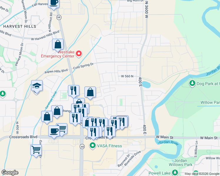 map of restaurants, bars, coffee shops, grocery stores, and more near 1094 North 3980 West in Lehi