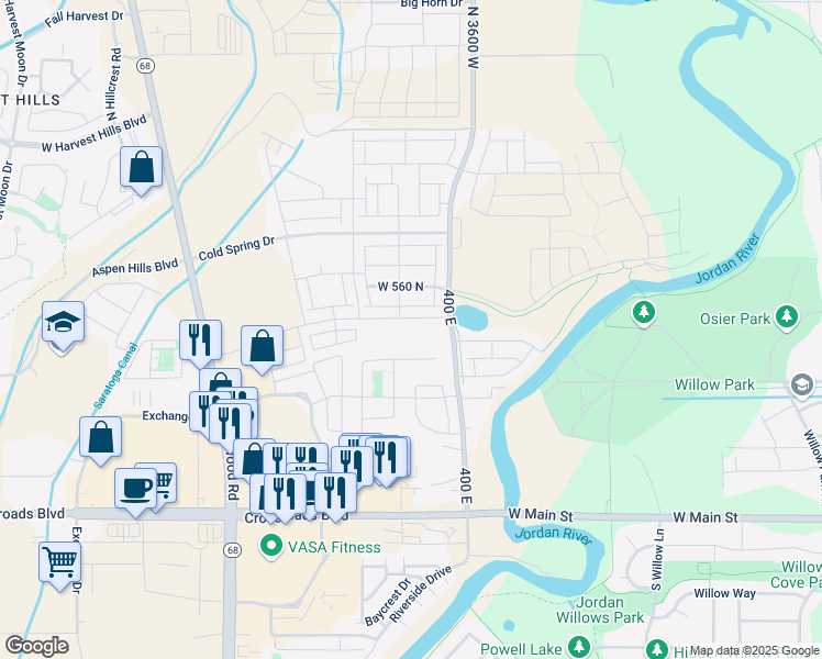 map of restaurants, bars, coffee shops, grocery stores, and more near 8887 West 10400 North in Lehi