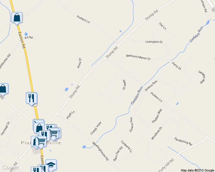 map of restaurants, bars, coffee shops, grocery stores, and more near Nash Drive in Pipersville