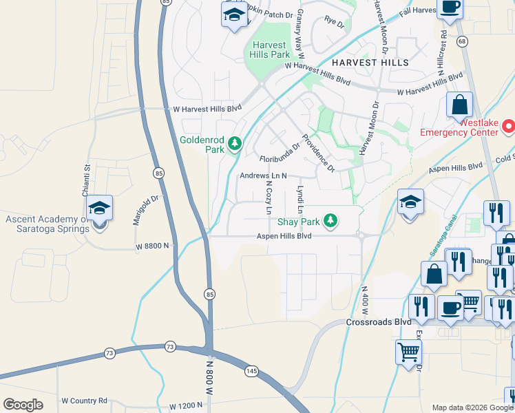map of restaurants, bars, coffee shops, grocery stores, and more near 607 Sage Lane in Saratoga Springs