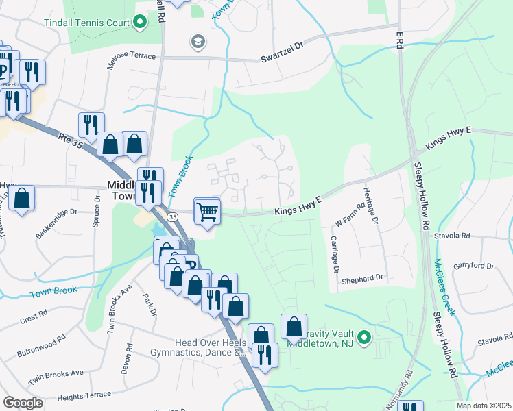 map of restaurants, bars, coffee shops, grocery stores, and more near 361 Kings Highway East in Middletown Township