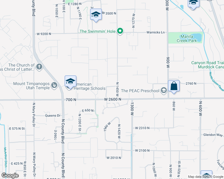 map of restaurants, bars, coffee shops, grocery stores, and more near 1462 West 2730 North in Pleasant Grove