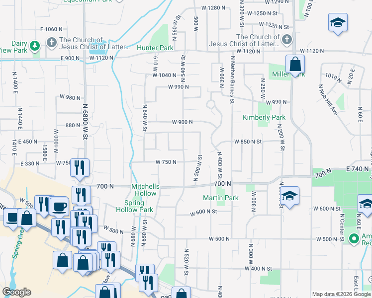 map of restaurants, bars, coffee shops, grocery stores, and more near 524 West 800 North in American Fork