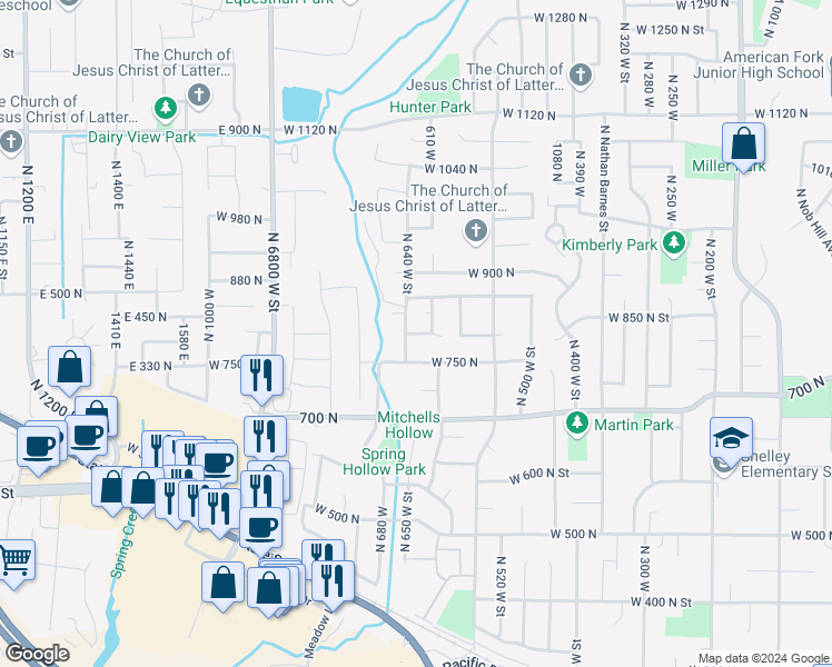 map of restaurants, bars, coffee shops, grocery stores, and more near 835 North 580 West Street in American Fork