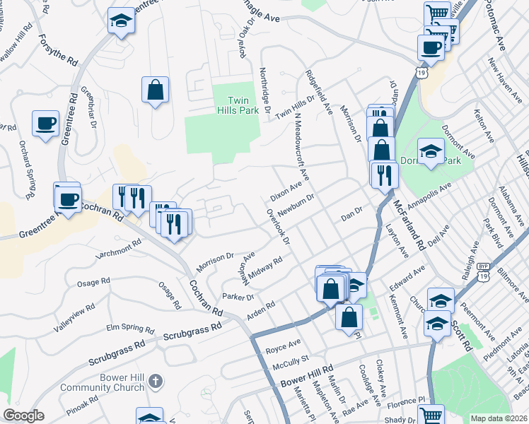 map of restaurants, bars, coffee shops, grocery stores, and more near 317 Dixon Avenue in Pittsburgh