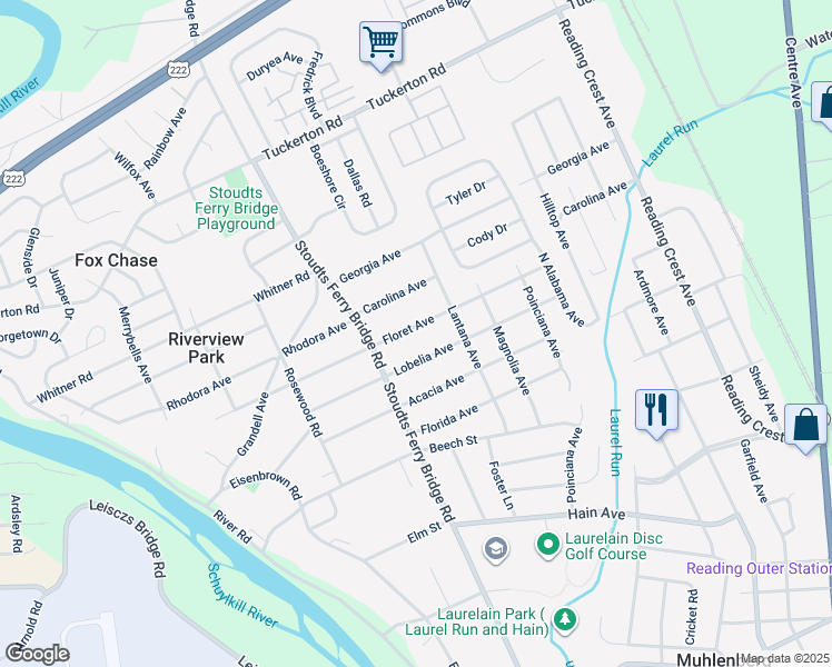 map of restaurants, bars, coffee shops, grocery stores, and more near 740 Floret Avenue in Reading
