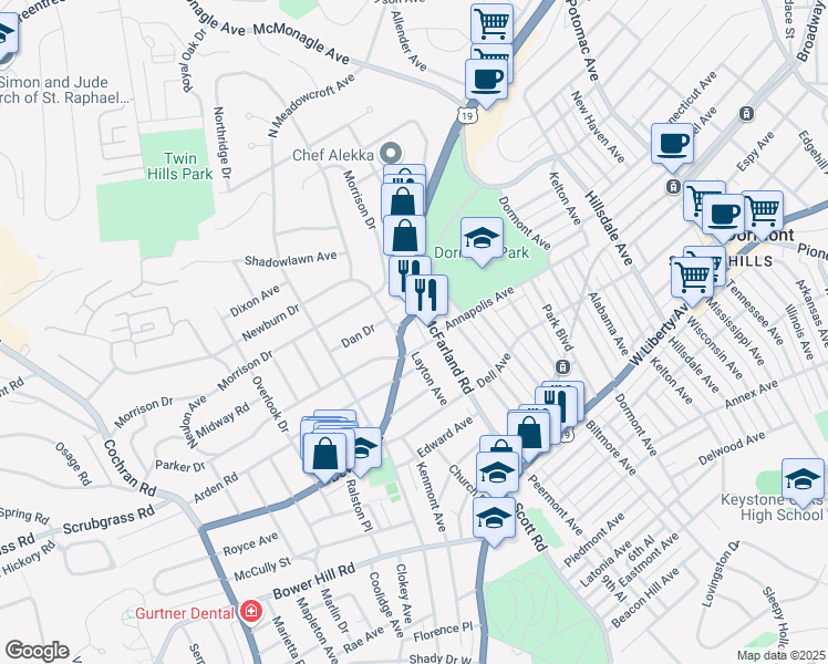 map of restaurants, bars, coffee shops, grocery stores, and more near 125 Beverly Road in Pittsburgh