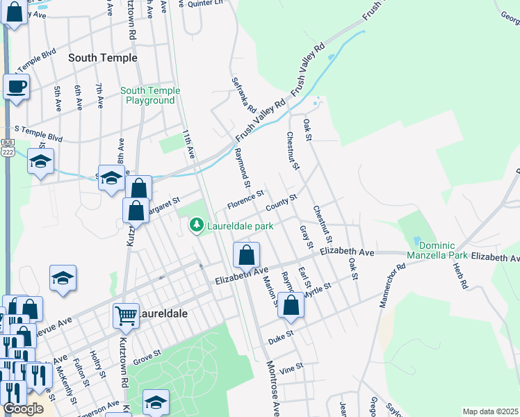 map of restaurants, bars, coffee shops, grocery stores, and more near 3525 Raymond Street in Laureldale