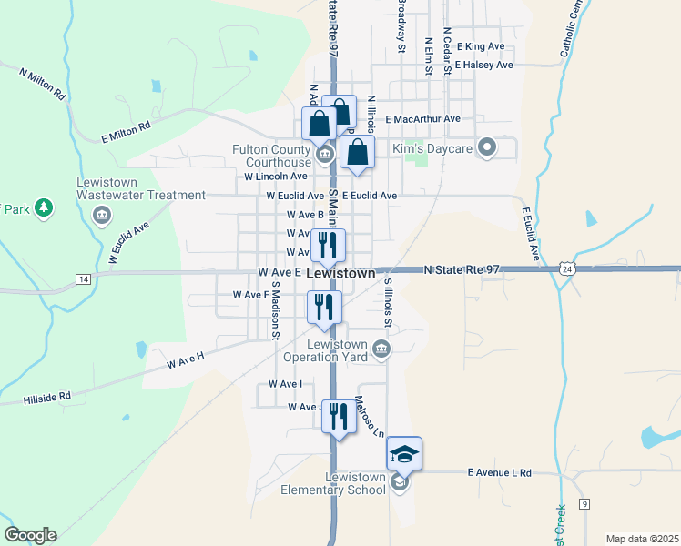 map of restaurants, bars, coffee shops, grocery stores, and more near in Lewistown