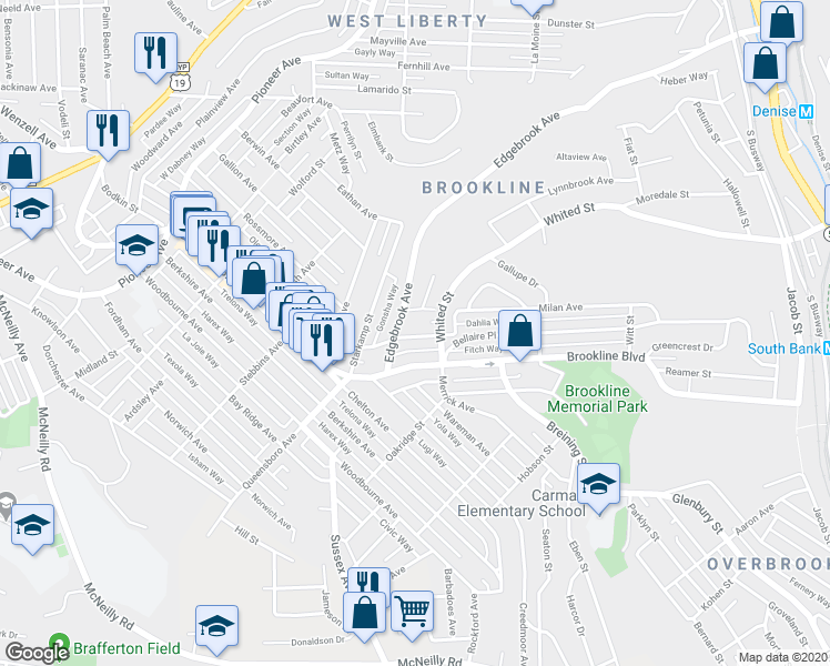 map of restaurants, bars, coffee shops, grocery stores, and more near 2321 Edgebrook Avenue in Pittsburgh