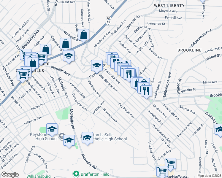 map of restaurants, bars, coffee shops, grocery stores, and more near 624 Woodbourne Avenue in Pittsburgh