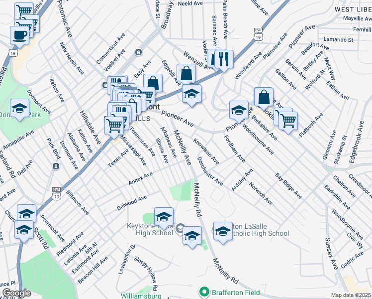 map of restaurants, bars, coffee shops, grocery stores, and more near 1232 McNeilly Avenue in Pittsburgh