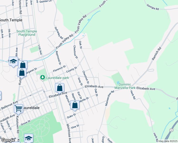 map of restaurants, bars, coffee shops, grocery stores, and more near 3514 Oak Street in Laureldale