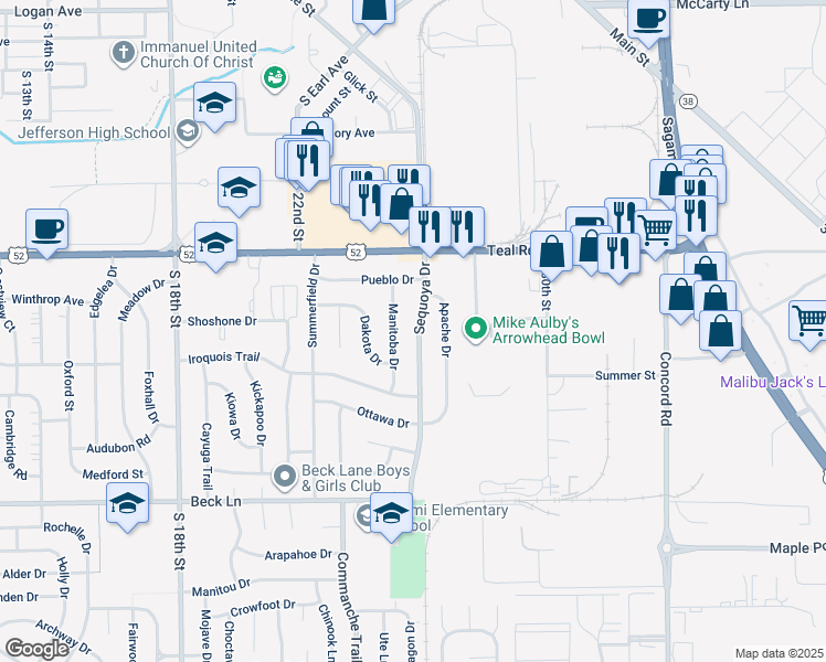 map of restaurants, bars, coffee shops, grocery stores, and more near 2309 Sequoya Drive in Lafayette