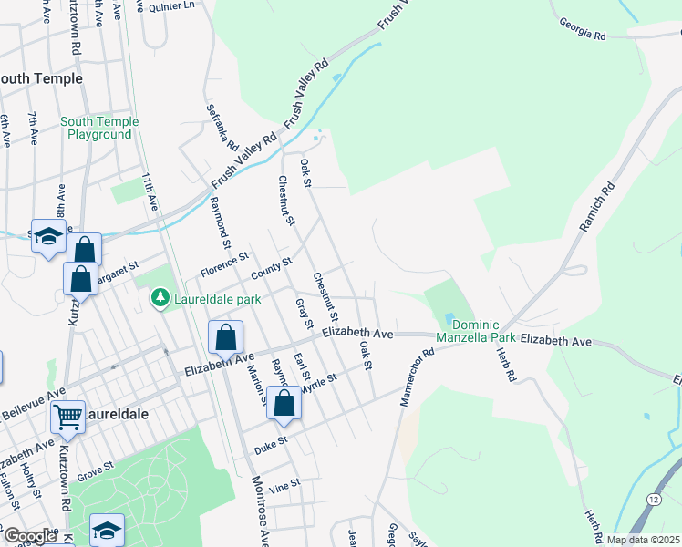 map of restaurants, bars, coffee shops, grocery stores, and more near 3514 Oak Street in Laureldale