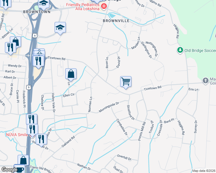 map of restaurants, bars, coffee shops, grocery stores, and more near 230 Ticetown Road in Old Bridge