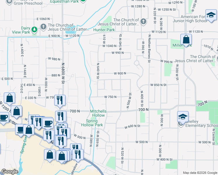 map of restaurants, bars, coffee shops, grocery stores, and more near 835 North 580 West Street in American Fork