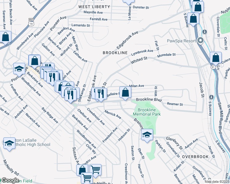 map of restaurants, bars, coffee shops, grocery stores, and more near 1232 Milan Avenue in Pittsburgh