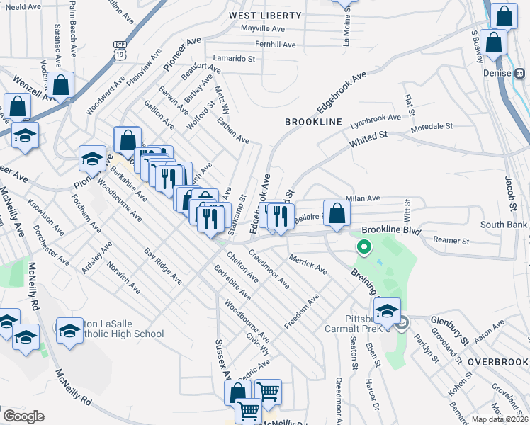 map of restaurants, bars, coffee shops, grocery stores, and more near 2321 Edgebrook Avenue in Pittsburgh