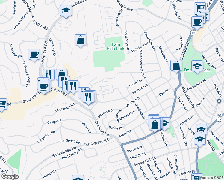 map of restaurants, bars, coffee shops, grocery stores, and more near 130 Jamestown Court in Pittsburgh