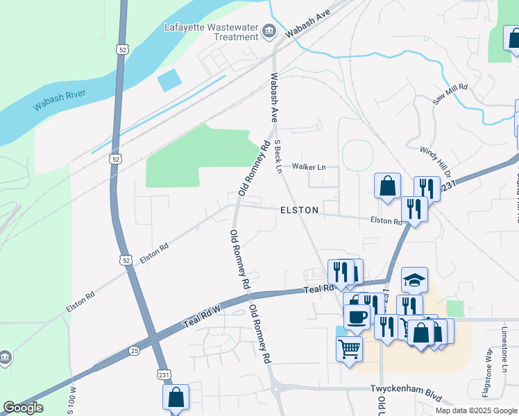 map of restaurants, bars, coffee shops, grocery stores, and more near 320 Elston Road in Lafayette