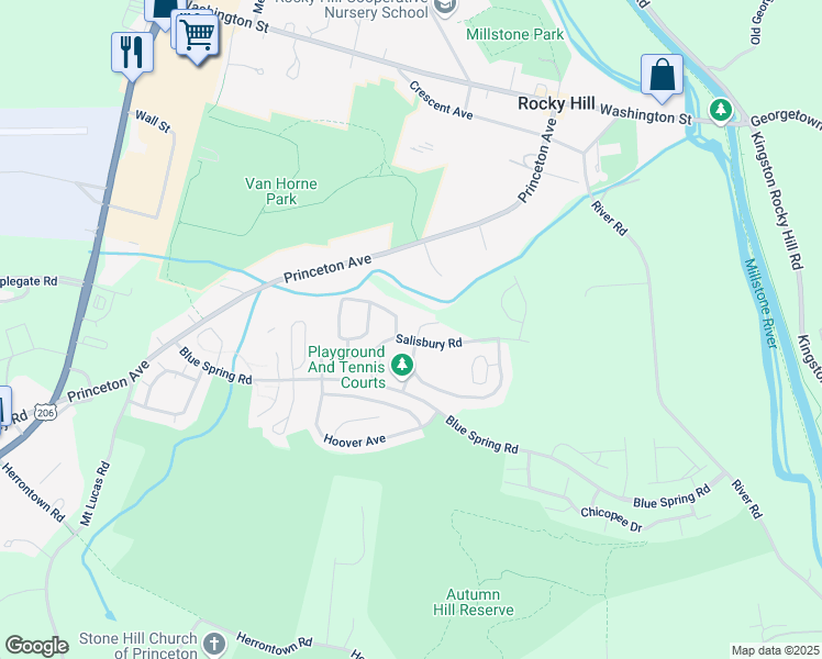 map of restaurants, bars, coffee shops, grocery stores, and more near 8 Taft Court in Princeton