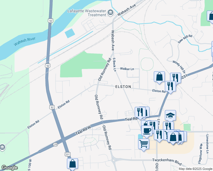 map of restaurants, bars, coffee shops, grocery stores, and more near 320 Elston Road in Lafayette