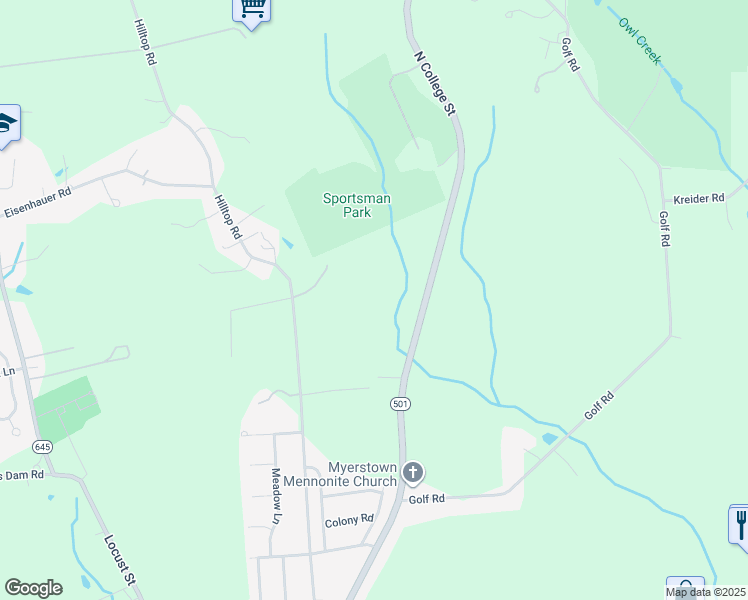 map of restaurants, bars, coffee shops, grocery stores, and more near in Myerstown