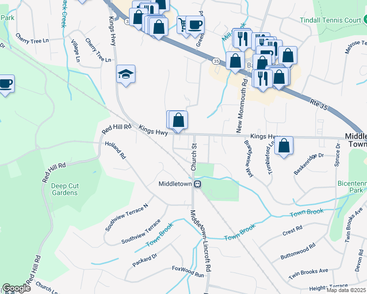 map of restaurants, bars, coffee shops, grocery stores, and more near 10 Liberty Street in Middletown Township