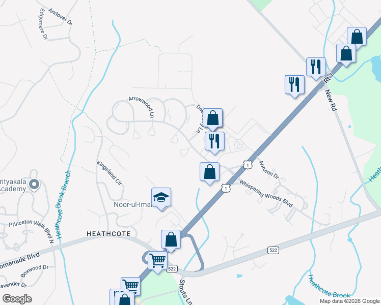 map of restaurants, bars, coffee shops, grocery stores, and more near 24 Aspen Court in South Brunswick Township
