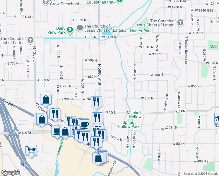 map of restaurants, bars, coffee shops, grocery stores, and more near 822 West State Road in American Fork
