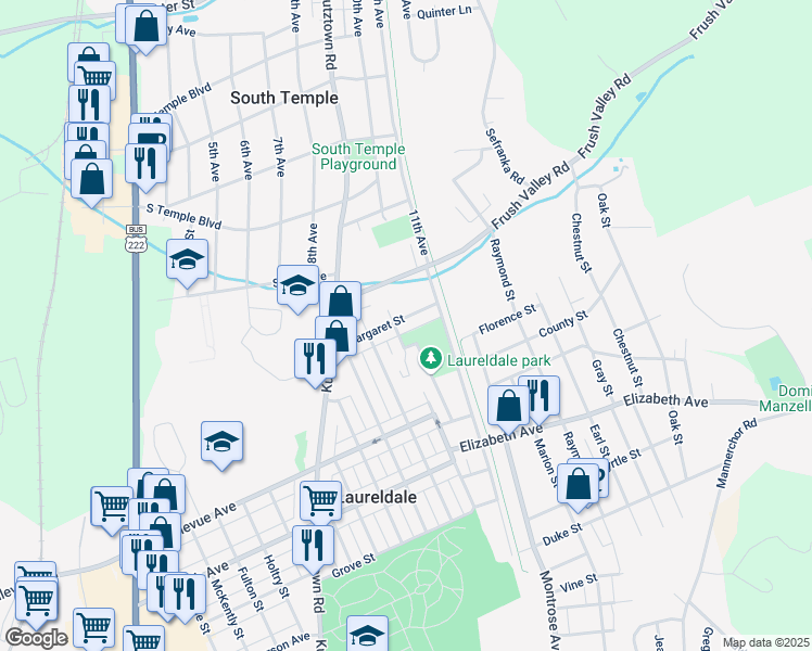 map of restaurants, bars, coffee shops, grocery stores, and more near 1422 Margaret Street in Laureldale