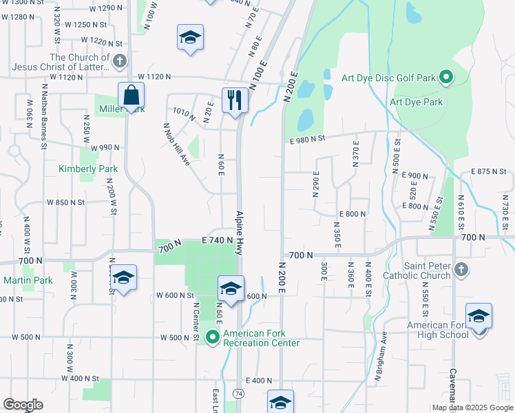 map of restaurants, bars, coffee shops, grocery stores, and more near 819 North 150 West in American Fork