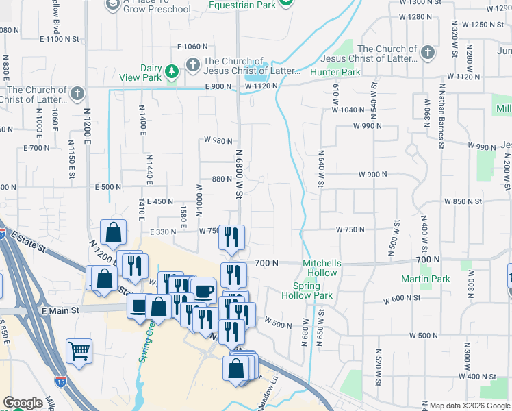 map of restaurants, bars, coffee shops, grocery stores, and more near 821 N 700 W in American Fork