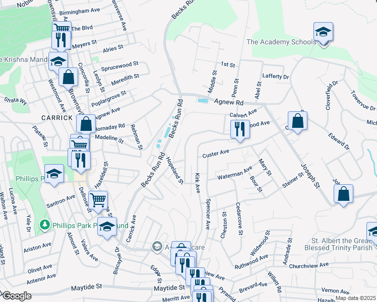 map of restaurants, bars, coffee shops, grocery stores, and more near 517 Brinwood Avenue in Pittsburgh
