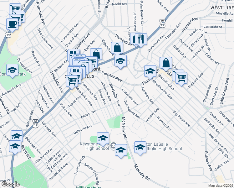 map of restaurants, bars, coffee shops, grocery stores, and more near 1232 McNeilly Avenue in Pittsburgh