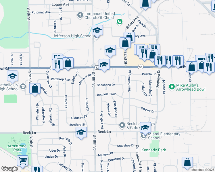 map of restaurants, bars, coffee shops, grocery stores, and more near 1841 Shoshone Drive in Lafayette
