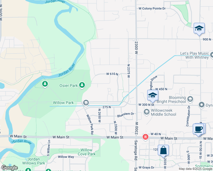 map of restaurants, bars, coffee shops, grocery stores, and more near 2557 West Osier Avenue in Lehi