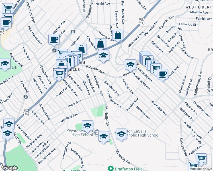 map of restaurants, bars, coffee shops, grocery stores, and more near 2904 Knowlson Avenue in Pittsburgh