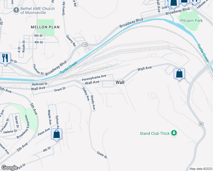 map of restaurants, bars, coffee shops, grocery stores, and more near in Wall